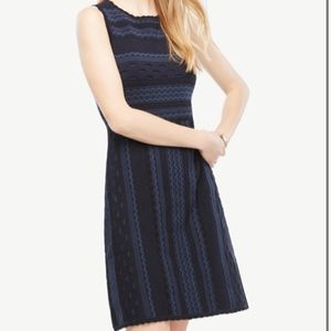 Ann Taylor Texture Stitch Flare Dress Atlantic Navy